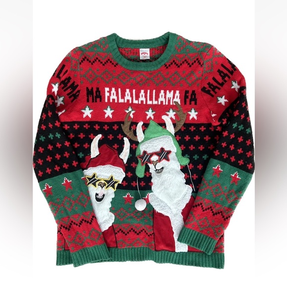 HOLIDAY TIME FUNNY LLAMA FRIENDS KNIT CHRISY SWEATER SIZE 14-16 - Picture 2 of 8